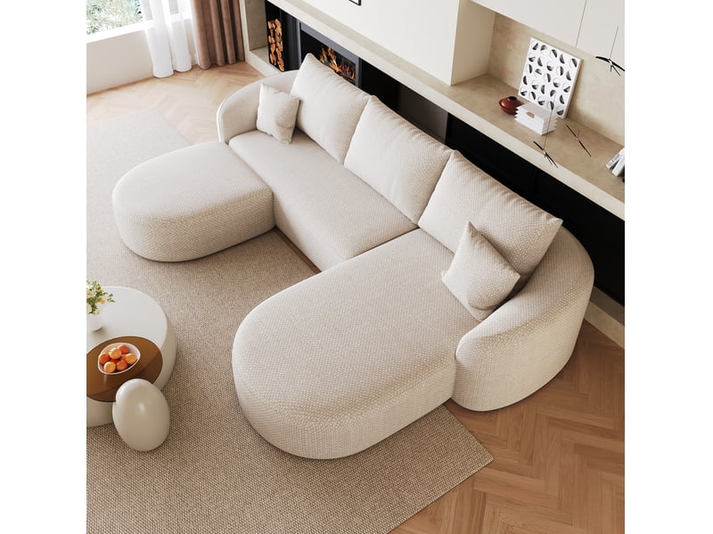  Canapé d'angle u 5 places 266 cm en chenille blanc homvra  - Conforama B
