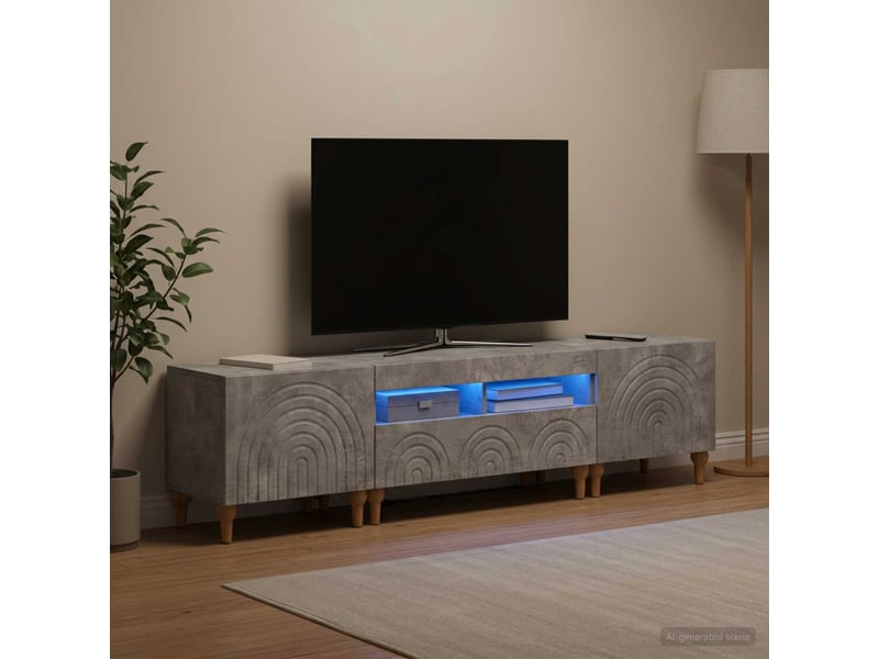  Ensemble de 3 meubles tv led gris béton bois d'ingénierie shl72342  - Conforama C