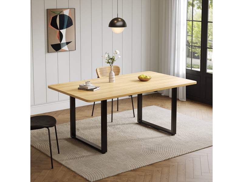  Table à manger extensible 140-180-220x80 cm pour 6 à 10 personnes, 3 longueurs, pieds métal, charge 100 kg, mdf chêne Morn Vibe - Conforama D