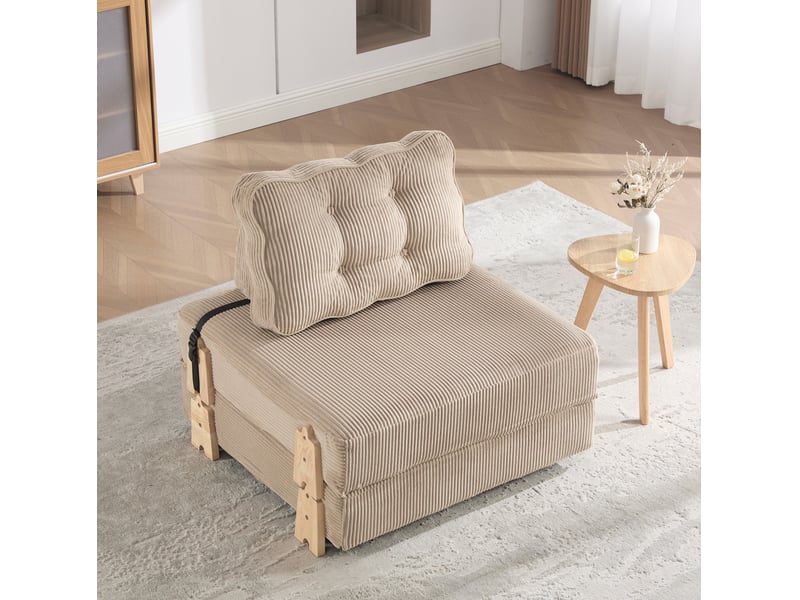  Fauteuil convertible modenvie, canapé-lit 1 place en velours côtelé kaki, pliable, avec pieds en bois clair, 90 x 86 x 84 cm  - Conforama B
