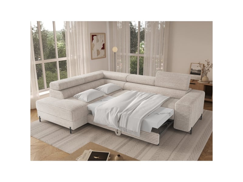  Canapé d'angle colesia convertible 5 places blanc crème velours côtelé – gauche – 274x200cm  - Conforama C