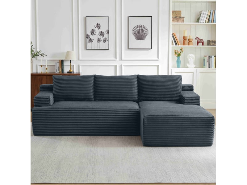  Canapé d’angle 4 places gris foncé en velours côtelé, style nuage, modulable et convertible  - Conforama D