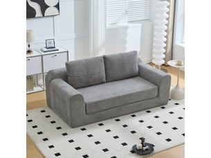 Canapé 2 places, transformable en lit, avec coussins, en tissu, coloris gris foncé, l178 x p96 x h61,5 cm, pour salon