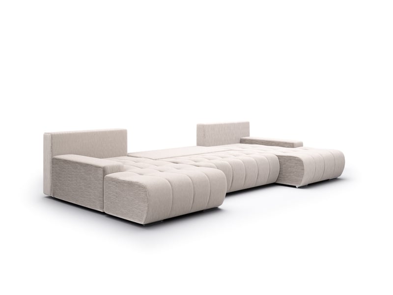  Canapé d'angle convertible velutti u velours côtelé poso gris clair, forme u avec coffre  - Conforama C