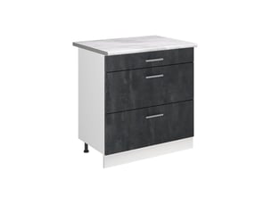 Vicco meuble cuisine, béton noirblanc, 80cm avec 3 tiroirs plan de travail marbre
