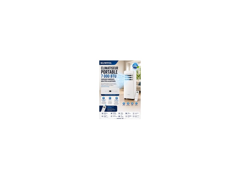  Climatiseur mobile 7000 btu 2000 w pour 9 m² blanc avec télécommande 8293880 - Conforama C