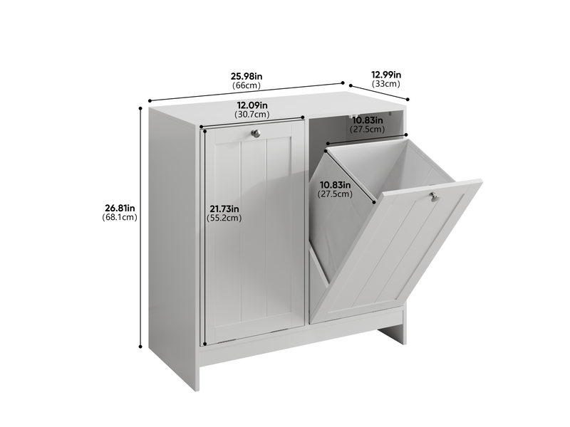  Meuble à linge basculant  66 x 33 x 68,1 cm avec 2 paniers amovibles, blanc  - Conforama C