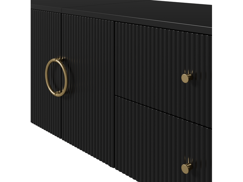  Meuble tv 180x40x38 cm mdf noir avec structure ondulée 3d et pieds en métal 4071258350168 - Conforama D