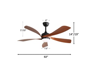 Ventilateur de plafond noir 52 pouces avec lumière led dimmable, moteur dc silencieux réversible et télécommande, 5 pales abs