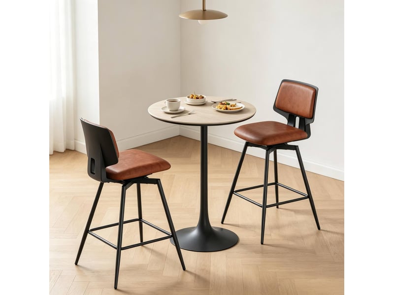  Lot de 2 tabourets de bar pivotants avec dossier et repose-pieds en similicuir marron 45,5 × 45,5 × 89 cm  - Conforama B