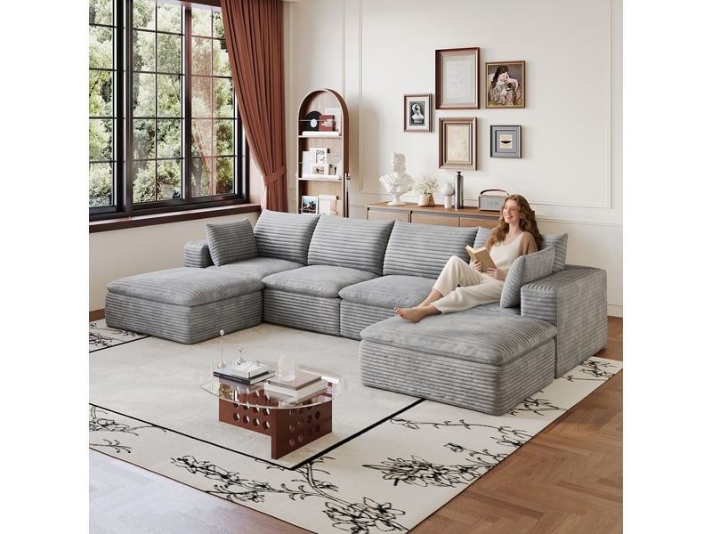  Canapé nuage 340 cm en velours côtelé gris foncé, grand canapé xxl sans montage pour salon et appartement  - Conforama E