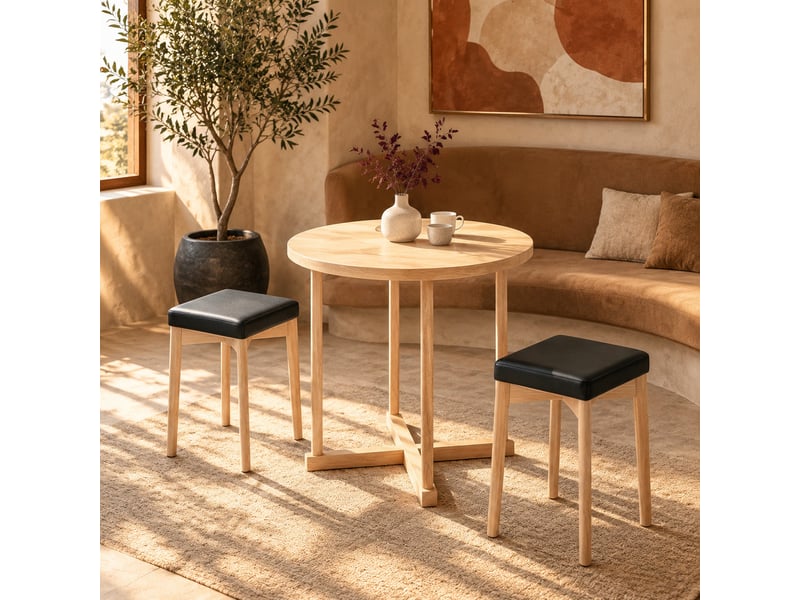  Lot de 2 tabourets de salle à manger empilables 32,5x32,5x47 cm noir et bois, assise compacte sans dossier  - Conforama D