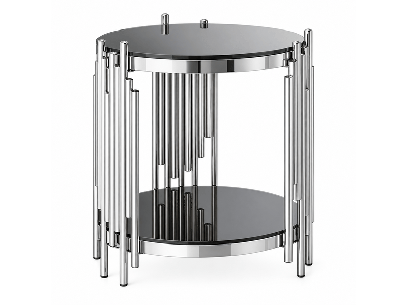  Table d’appoint ronde 2 niveaux – verre trempé noir et acier inoxydable argenté – ø 45 x h 55 cm  - Conforama A