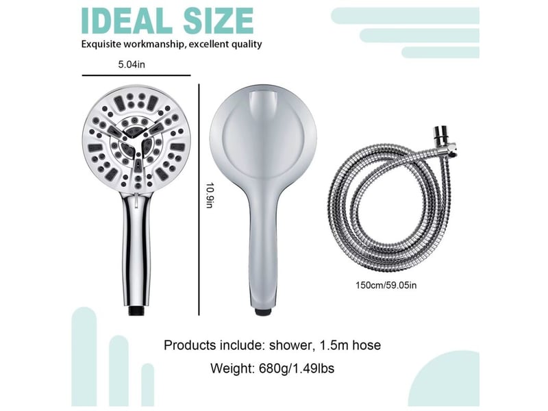  Douchette haute pression 8+2 modes – pommeau de douche à main avec tuyau inox 1,5 m, réglages de pulvérisation multiples  - Conforama B