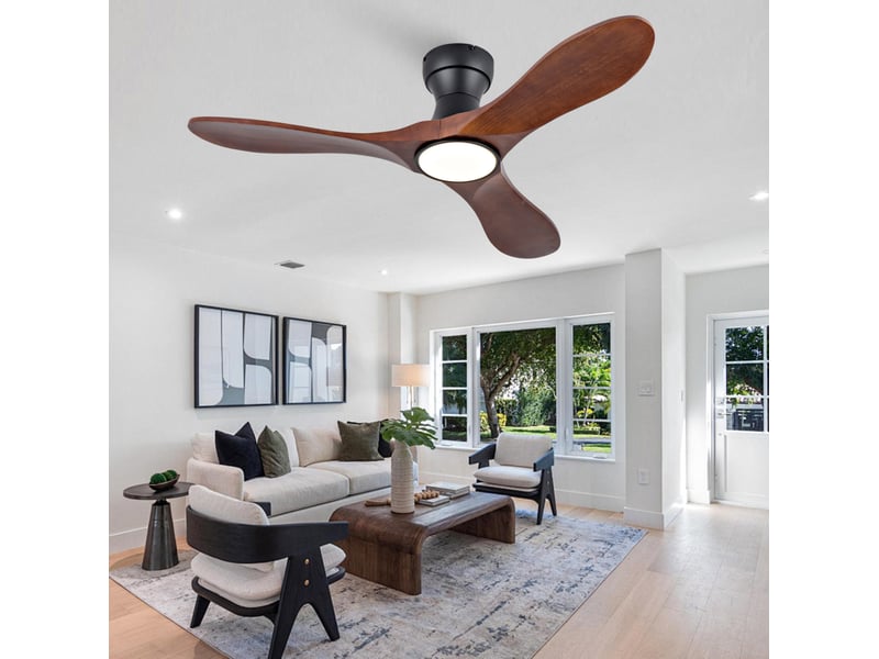 Ventilateur de plafond 106 cm noir et noyer foncé avec led et télécommande - Conforama B