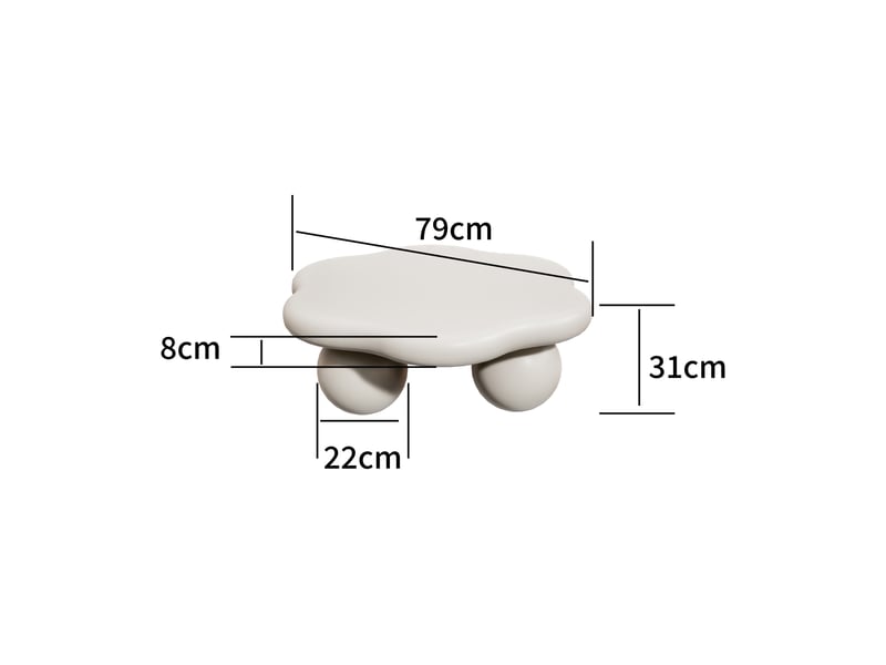  Table basse avec plateau arrondi et pieds sphériques, finition mate, style moderne, en mdf et plastique, crème, ø80 × 35 cm  - Conforama D