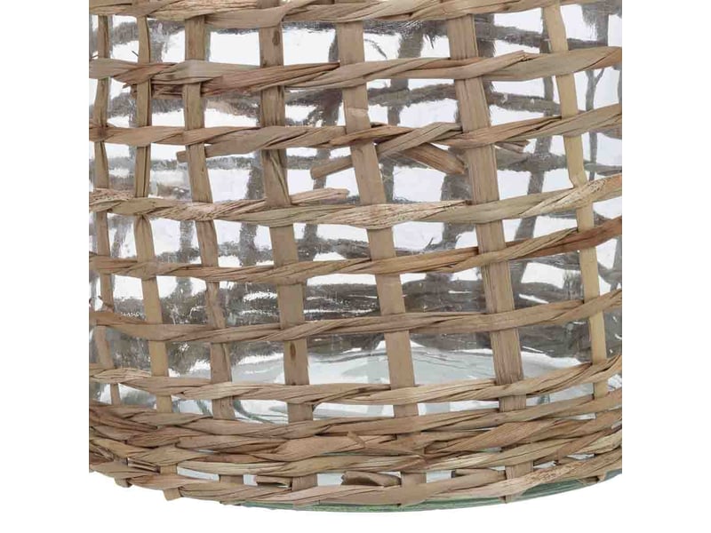  Bougeoir en verre recouvert de fibres naturelles marron d13x17 h cm  - Conforama E