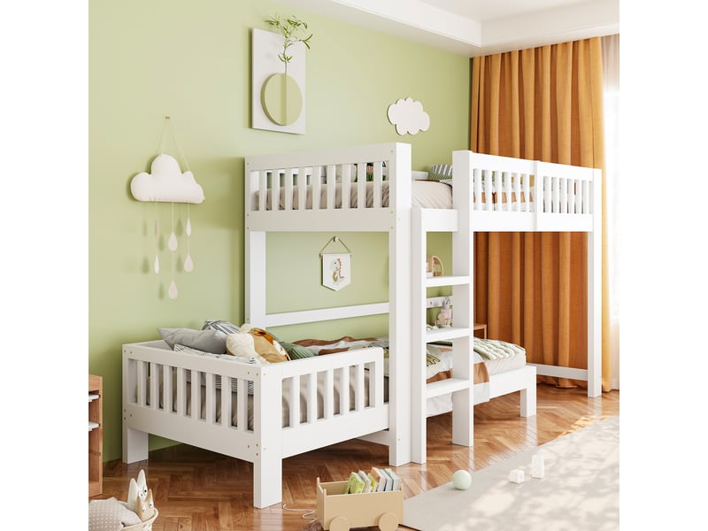 Lit superposé enfant 90x200 cm - lit superposé en bois séparable - 2 lits modulables avec barrières de sécurité - blanc - Conforama W
