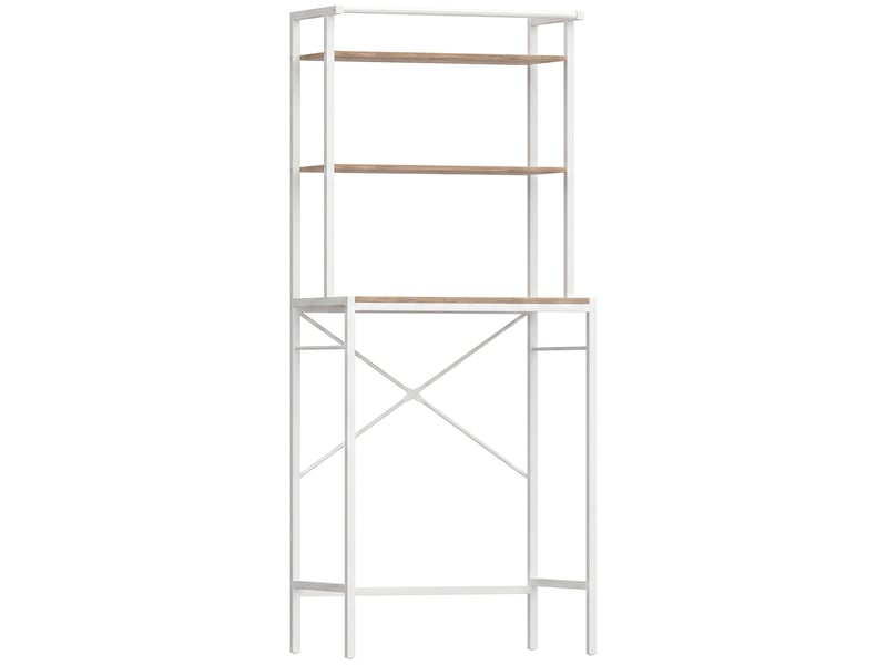 Étagère de machine à laver 3 niveaux, marron et blanc, meuble pour lave-linge et sèche-linge avec barre de suspension  - Conforama B