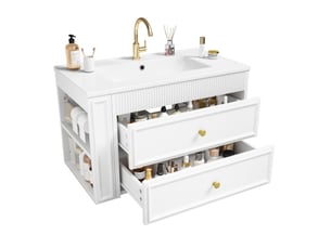 Meuble sous vasque suspendu 81x47x52 cm blanc avec lavabo en céramique