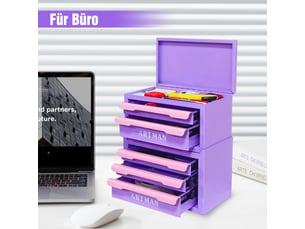 Organisateur de maquillage en acier 5 tiroirs rose et violet 28.5 x 15.8 x 32 cm