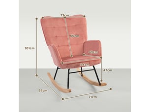 Fauteuil à bascule rose 71 x 98 x 101 cm – dossier capitonné, accoudoirs et base en bois pour salon