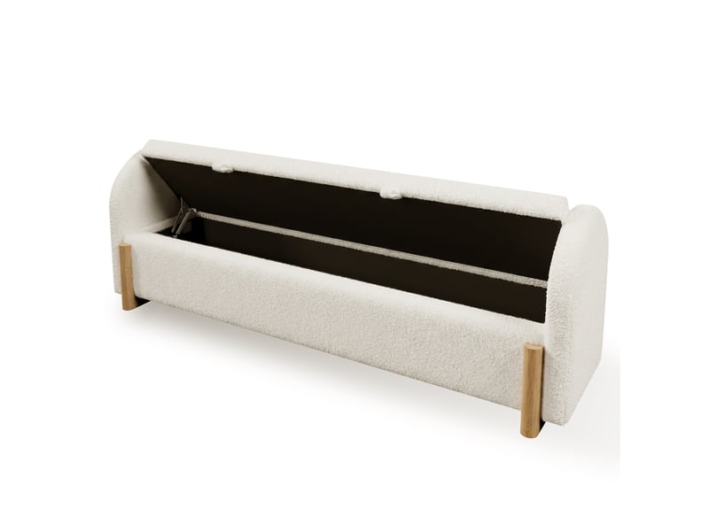  Banc de lit avec coffre de rangement 166 cm blanc - banquette capitonnée en tissu bouclette avec pieds en bois massif  - Conforama W