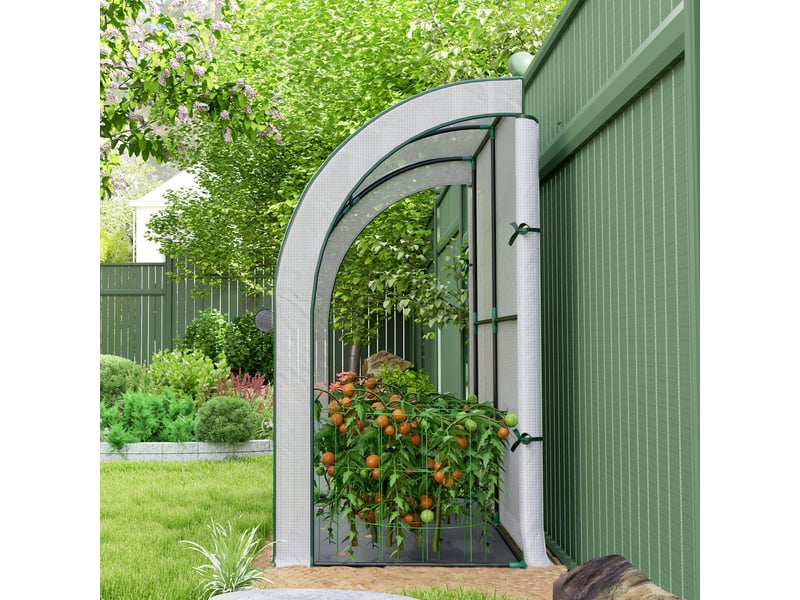  Serre murale, abri pour plantes accessible, bâche en plastique, 300 x 80 x 157 cm, blanche  - Conforama D