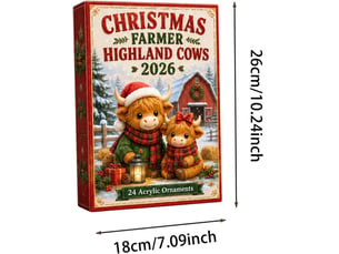 Calendrier de l'avent 2026 highland cow – 24 ornements en acrylique à collectionner, déco de noël
