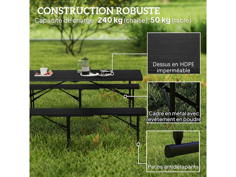 Banc De Jardin Relaxdays Avec Table Pliante, 3 Places, Acier, H X L X P 90 X 150 X 57 5 Cm Anthracite 98267391