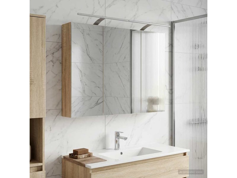  Armoire miroir salle de bain, meuble de rangement chêne sonoma 100x14.5x70 cm shl1969  - Conforama B