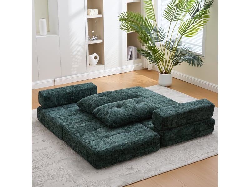  Canapé droit convertible 1 place en tissu vert foncé, avec coussins tête et lombaires pour petits espaces  - Conforama B