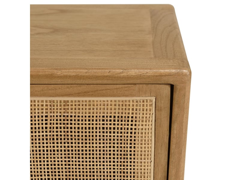  Amy - meuble tv 3 portes 2 niches l180cm en bois de mindi et rotin naturel  - Conforama C