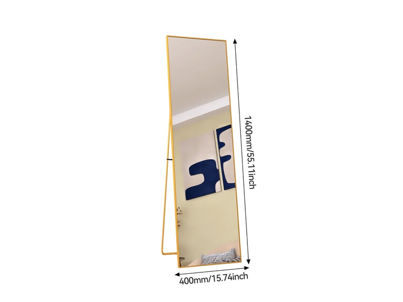Miroir sur pied 140x40cm doré - miroir mural pleine longueur - cadre en alliage d'aluminium - verre trempé hd anti-explosion - Conforama A