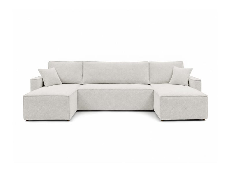 Farah - canapé d'angle panoramique convertible 6 places accoudoirs slim en tissu bouclettes texturées - Conforama E