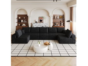 Canapé d’angle panoramique tcqpz modulable 7 places 425 x 165 x 83 cm assise profonde velours côtelé noir