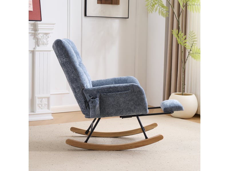  Fauteuil à bascule d'allaitement avec airbag réglable, fauteuil relax en chenille bleue pour salon et chambre, 63x92x89 cm  - Conforama E