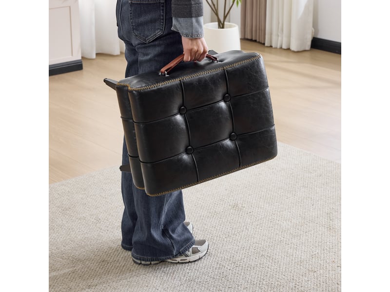  Repose-pieds portable en cuir noir avec pieds en métal. Repose-pieds multifonctionnel. Tabouret à langer universel pour salons et chambres. Style DE-9818-BK - Conforama E