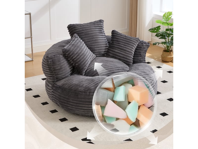  Fauteuil de salon, fauteuil confortable : avec pouf, gris foncé, en velours tricoté  - Conforama C