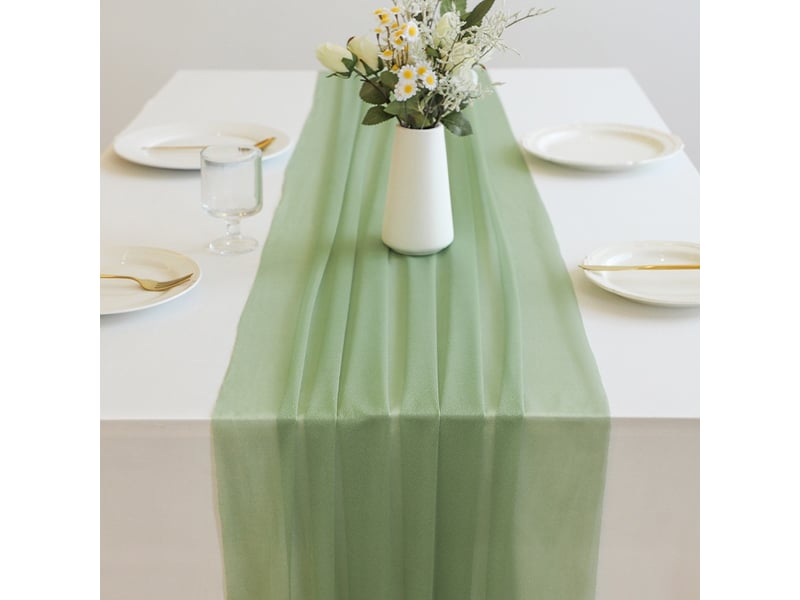 Chemin de table en mousseline de soie, tissu, tulle, vert, vert sauge, 75 cm x 3 m - Conforama D