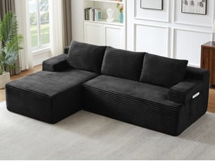 Canapé d'angle réversible convertible <strong>BIQZUYA</strong> <strong></strong> 4 places Velours côtelé noir avec coffre de rangement