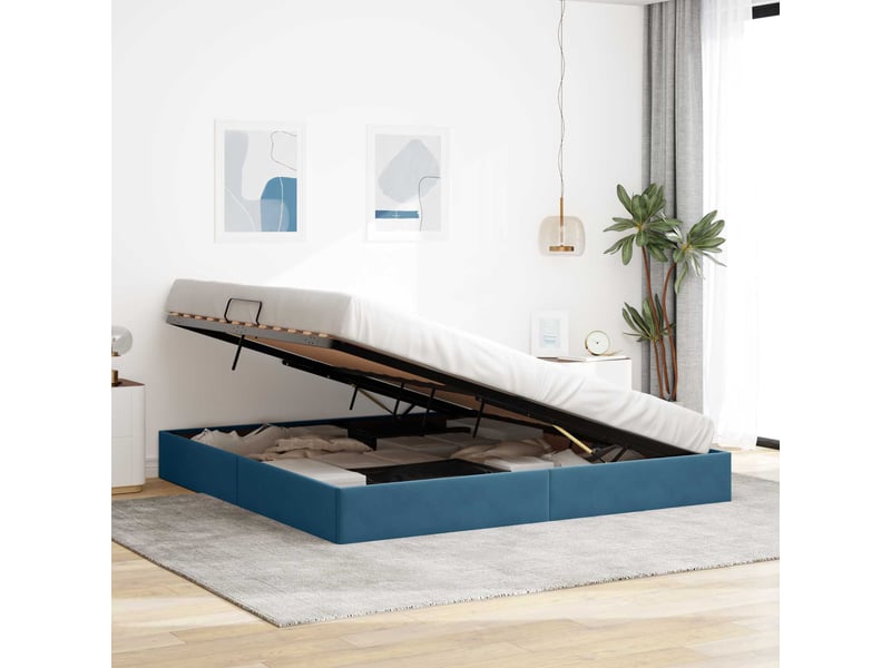  Lit double- lit adulte -  cadre de lit ottoman bleu foncé 200 x 200 cm velours  - Conforama C