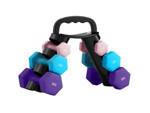 Set de 6 haltères hexagonaux 42 x 10 x 30 cm multicolores en métal, support convertible 1, 3 et 5 kg