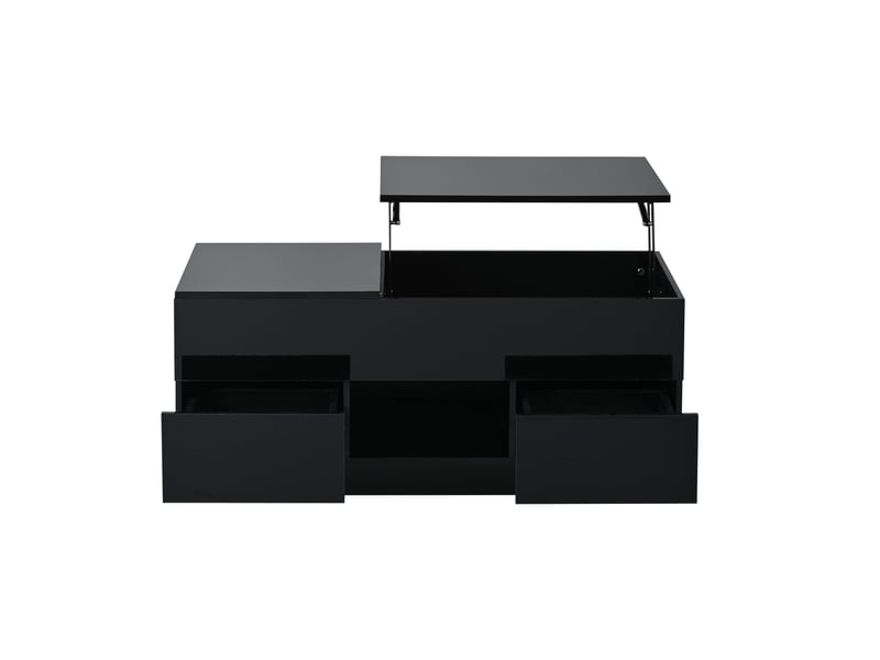 Table basse relevable avec 2 tiroirs et led noir brillant 100 x 45 x 43 cm N625P404441S - Conforama A
