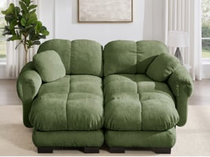 Canapé modulable en u 2 places, avec 2 poufs mobiles, 190 x 149 x 90 cm, chenille vert