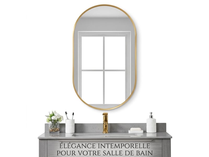  Miroir de salle de bain ovale 40x60 cm mural cadre métal – doré  - Conforama A