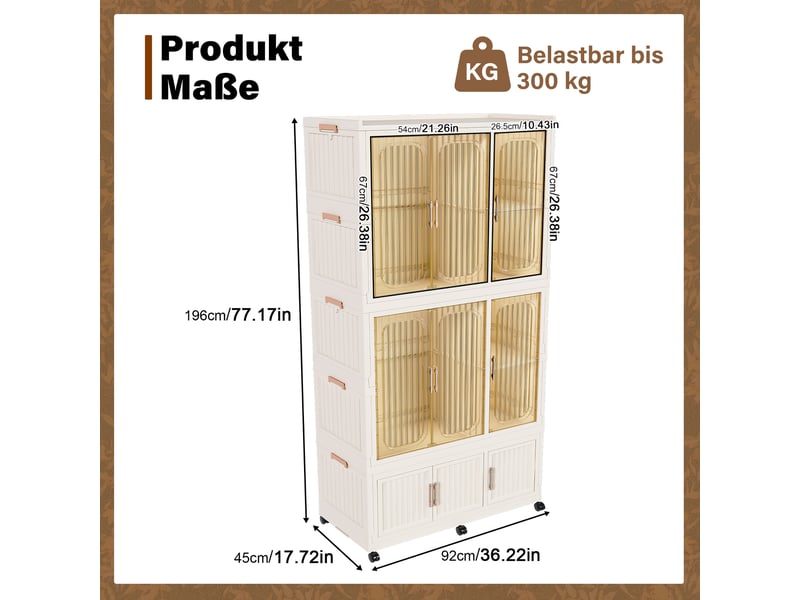Armoire pliante 9 portes magnétiques - lpospi - 2 penderies, 6 roulettes verrouillables, polypropylène - blanc crème - Conforama D