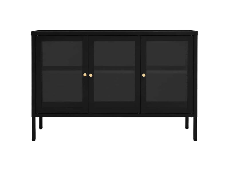  Buffet - bahut - meuble de rangement noir 105x35x70 cm acier et verre  - Conforama C