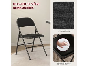 Lot de 6 chaises pliantes chaises de salle à manger portables cadre en acier noir 45 x 46 x 78 cm