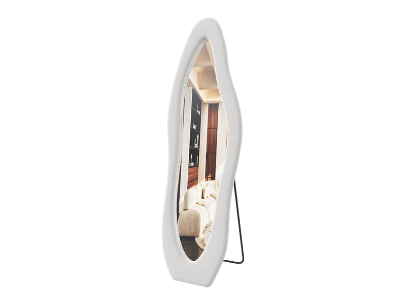 Miroir au sol design ondulé, 160×50 cm, cadre bouclette blanc, miroir pleine longueur mural ou sur pied - Conforama A